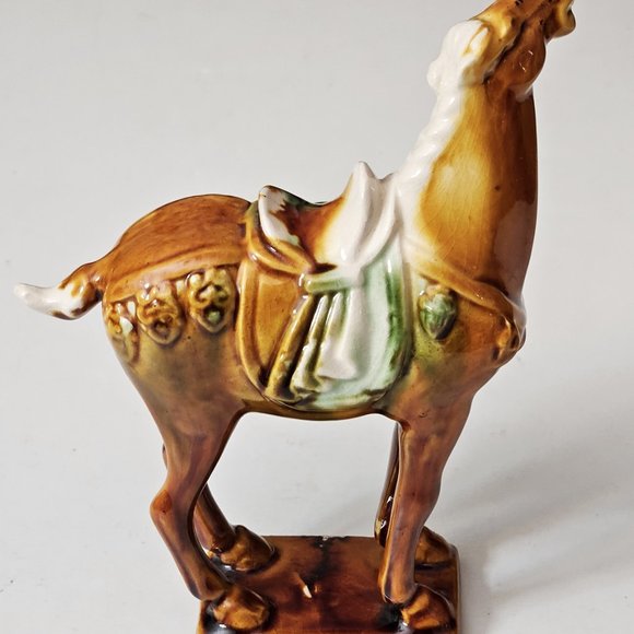 Vintage Tang Dynasty War Horse Figurine: Art Pottery Drip Glaze - Picture 2 of 7